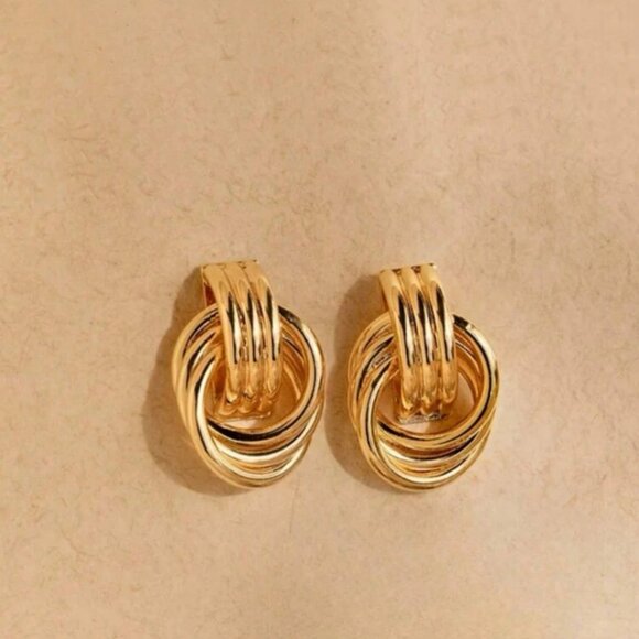 Gold Chunky Knot Earrings – Designer Inspired Statement Studs - Picture 2 of 3